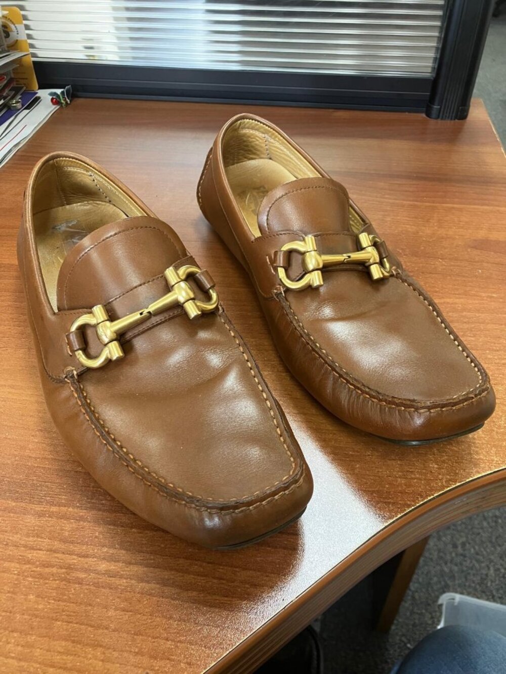 Salvatore Ferragamo Gancini ornament driver Men's Loafers, Brown Leather - Picture 1 of 8